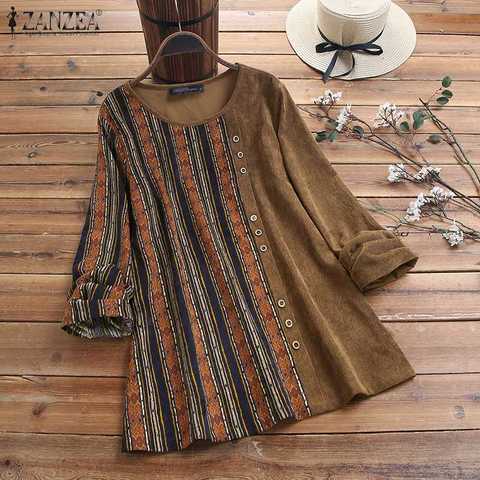 Autumn Corduroy Blouse ZANZEA Women Vintage Floral Printed Long Sleeve Tops Casual Pacthwork Blusas Femininas Shirts Chemise ► Photo 1/6