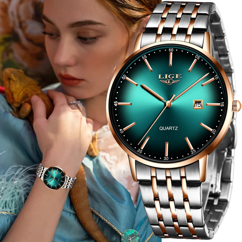 LIGE Luxury Ladies Watch Women Waterproof Rose Gold Steel Strap Women Wrist Watches Top Brand Bracelet Clocks Relogio Feminino ► Photo 1/6