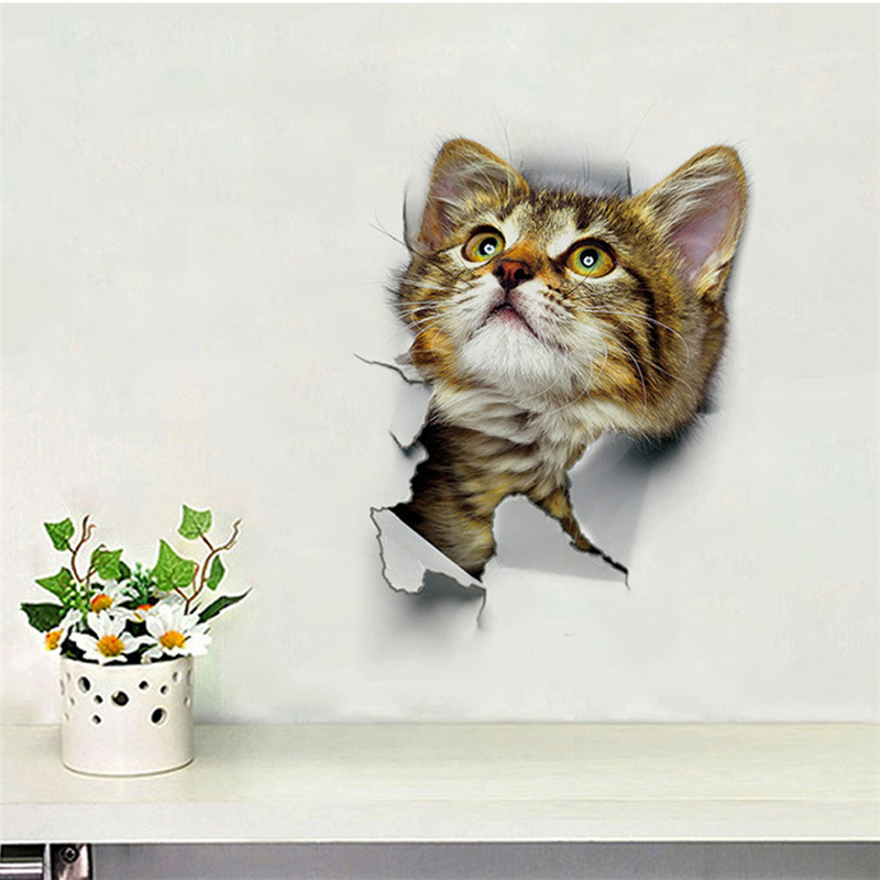 Vinyl Dog & Cat Wall Art Fridge Decor 3D Decal Funny Animal Mural Wall Sticker