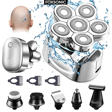 FOXSONIC 2022 New Style 6 in 1 Rechargeable Electric Shaver six Floating Heads Bald Head Shaver Grooming Kit ► Photo 1/6