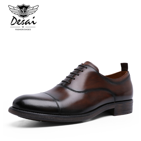 DESAI Brand Genuine Leather Business Dress Shoes Gradient  Gentleman Shoes Retro Patent Leather Oxford Shoes EU Size 38-47 ► Photo 1/6
