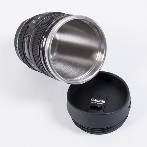 New 400ML 304 Stainless Steel Lens Thermos Camera Travel Coffee Tea Cup Mug Lens Creative Cup Brushed Liner Black ► Photo 1/6