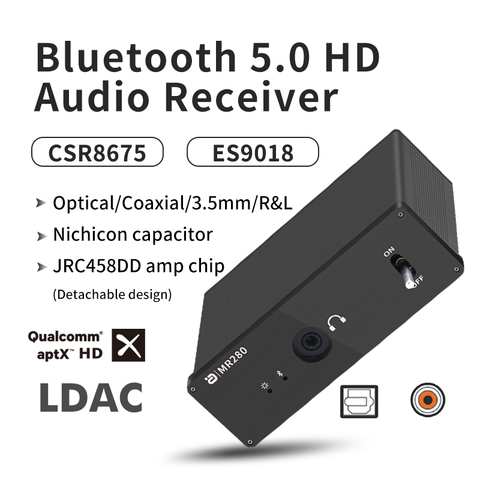 Hi-Res DAC Bluetooth 5.0 Audio Receiver LDAC aptX HD Lossless CSR8675 ES9018 JRC4580DD Coaxial Optical Wireless Adapter Decoder ► Photo 1/6