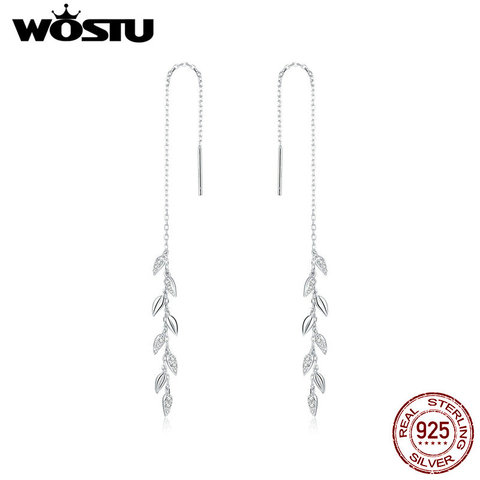 WOSTU Drop Earrings 925 Sterling Silver Shiny Zircon Chain Link Wheat Design Long Earrings For Women Jewelry CTE447 ► Photo 1/6