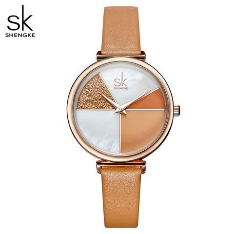 Shengke Watch Women Shell Dial leather Ladies Watch Japanese Quartz Movement Ultra Slim Buckle Strap Reloj Mujer Montre Femme ► Photo 1/6