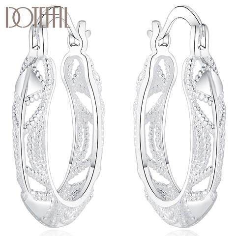 DOTEFFIL 925 Sterling Silver Retro Hollow Flower 30mm Hoop Earring For Woman Fashion Party Wedding Engagement Party Jewelry ► Photo 1/6