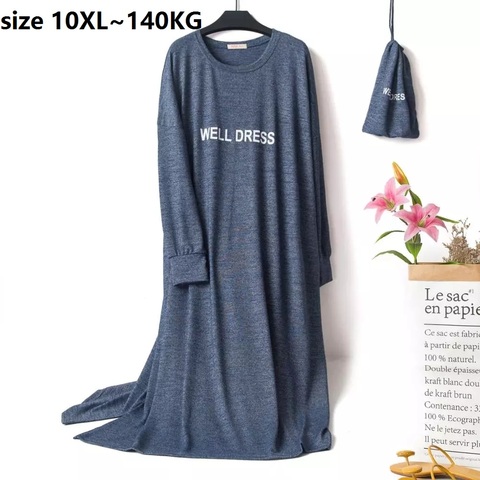 Large size 10XL bust 150cm Autumn Winter Women's Long Dress Sleepwear Home Nightshirt Women Causal Sleepwear Loose Ladies Dress ► Photo 1/6