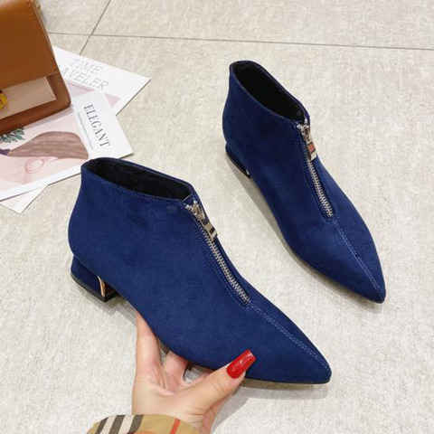 2022 Fashion Boots Women Winter Shoes Pointed toe Women Ankle Boots Sexy Ladies Party Shoes Square Heels Black Blue A2976 ► Photo 1/6