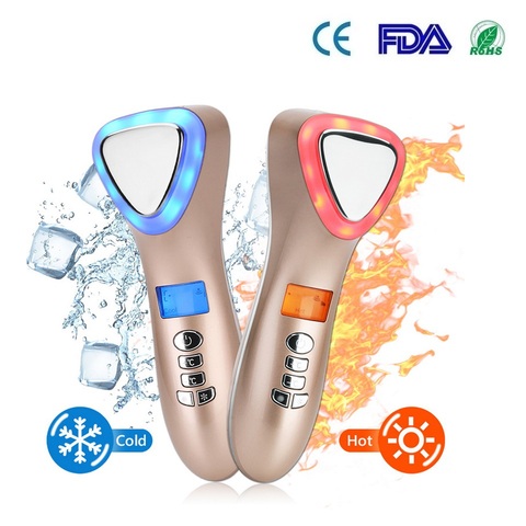 LED Hot Cold Face Skin Care Device Massager Hammer Ultrasonic Cryotherapy Facial Vibration Red Blue Light Ion Beauty Instrument ► Photo 1/6