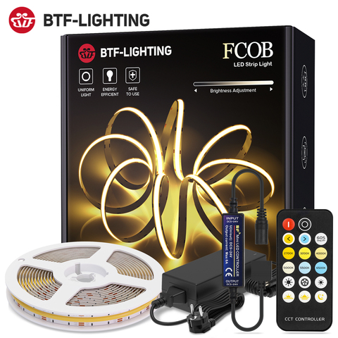RF 17 Keys Dimmable FCOB CCT LED Light Strip Full Set High Density Flexible FOB COB Led Lights RA90 Warm White with White DC 24V ► Photo 1/6
