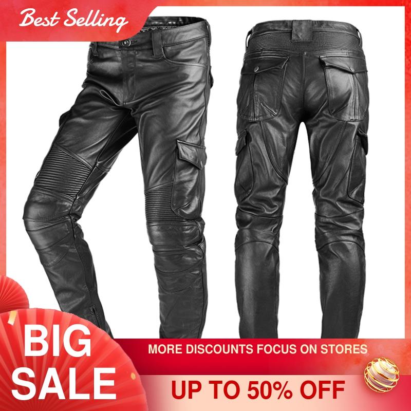 2022 Black American Motorcycle  Style Real Natural Leather Trousers Men Plus Size 4XL Genuine Thick Cowhide Biker's Pants ► Photo 1/6
