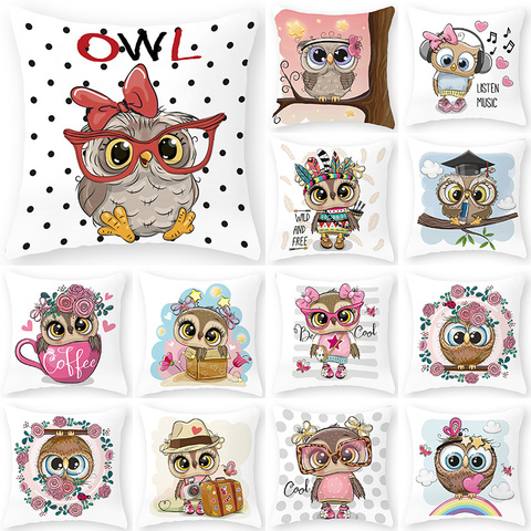 Cartoon Owl Animal Decorative Cushions Pillowcase Polyester Cushion Cover Throw Pillow 45*45 Sofa Decoration Pillowcover 40877 ► Photo 1/6