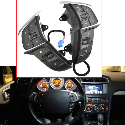 For Citroen C4 DS4 steering wheel control button cruise with speed limit phone volume switch multifunction button ► Photo 1/5