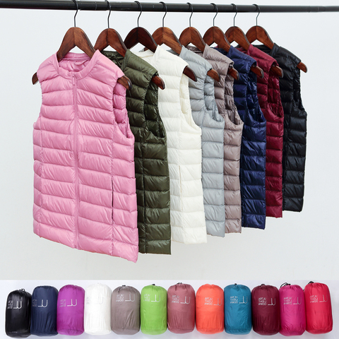 Autumn Women Ultra Light Down Vest Sleeveless O-Neck Duck Down Coat Female Collarless Waistcoat Student Windproof Puffer Vest ► Photo 1/6