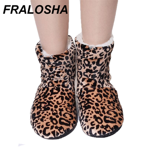 FRALOSHA women's leopard indoor shoes home indoor  shoes non-slip soft home floor shoes  women winter indoor soft  plush boots ► Photo 1/6