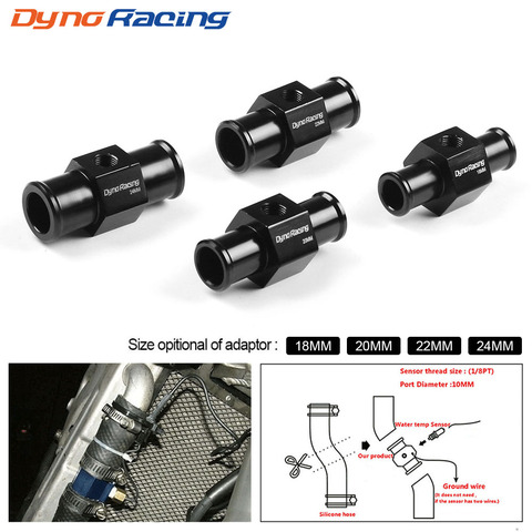 Dynoracing Black Water Temp Gauge Radiator Temperature Water Temp Joint Pipe Sensor 18MM 20MM 22MM 24MM Hose Adapter ► Photo 1/6