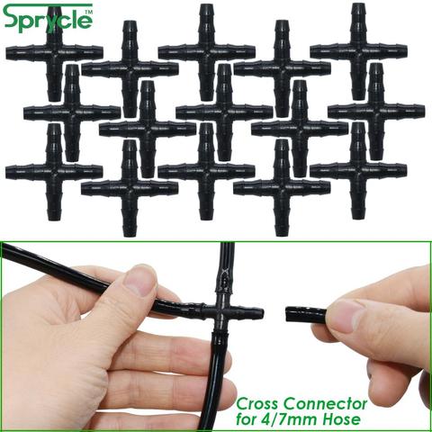 SPRYCLE 1/4'' Cross Connecter for 4/7mm Micro Tubing Hose 4-Way Barbed Adapter Drip Irrigation Joint Garden Watering Flower Pots ► Photo 1/6