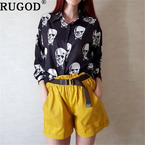 Harajuku blouse women fashion skull  print blouse shirt plus size  Turn-down Collar Chiffon blusas  Casual Tops 2022 ► Photo 1/6