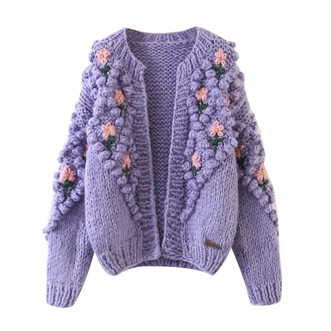 Za 2022 embroidery Knitted Sweater Women Cardigan Befree Harajuku Flower Pull Femme Hiver Leisure Time Coat Truien Dames Autumn ► Photo 1/6