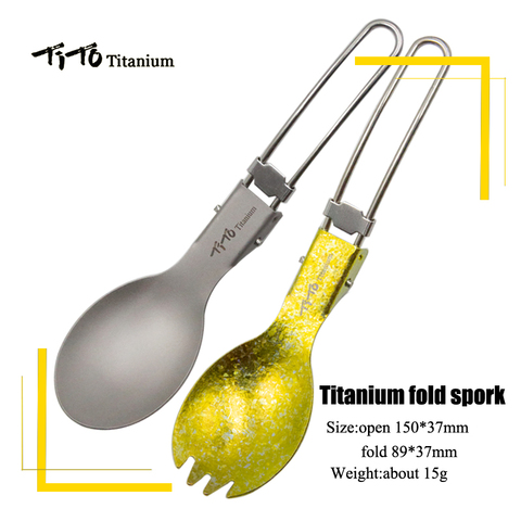 TiTo Titanium Folding Spork Portable Outdoor Camping Cutlery Travel Tableware Picnic Hiking Fork Spoon Only 15g ► Photo 1/6