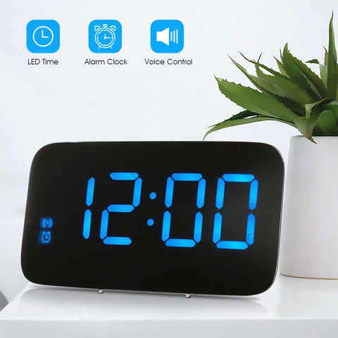 JK-015 LED Alarm Clock Voice Control Digital LED Time Display Electric Snooze Night Backlight Desktop Table Clock for Home Decor ► Photo 1/6