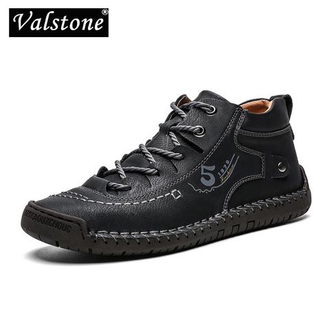 Valstone Spring autumn Men sneakers Medium-cut boots Male Vintage Leather handmade shoes sneakers XL size 48 Retro Frosty boots ► Photo 1/6