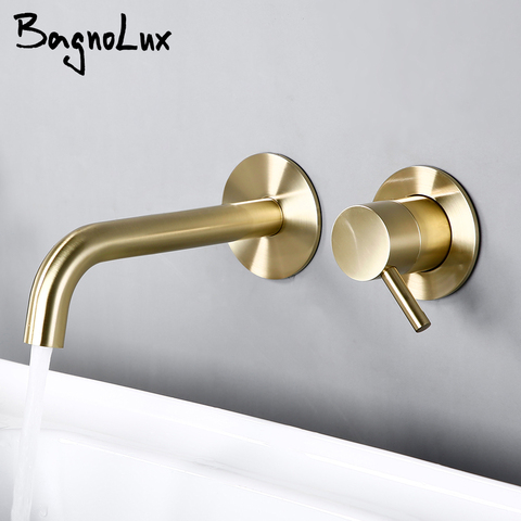 Bagnolux Brass Single Holder Lever Handle Brushed Gold Modern Deck Mounted Hot And Cold Water Mixed Type Bathroom Basin Faucet ► Photo 1/6