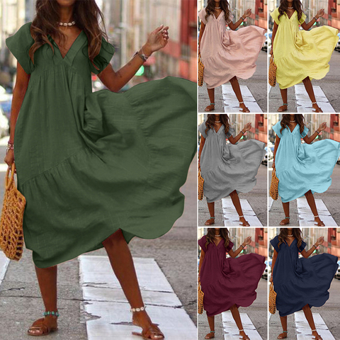 Plus Size Ruffle Dress Women's Asymmetrical Sundress ZANZEA 2022 Fashion Summer Maxi Vestidos Female Short Sleeve Robe Femme 5XL ► Photo 1/6