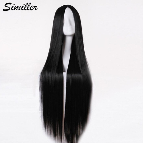 Similler Women Long Cosplay Wigs Straight Synthetic Hair Black White Heat Resistance Fiber Central Parting ► Photo 1/6