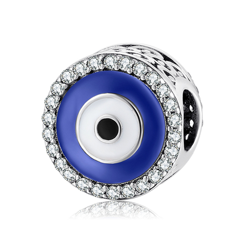 Fashion 925 Sterling Silver Colorful Blue and white Enamel eye CZ Beads Fit Original JIUHAO Charm Bracelet Jewelry Making 2022 ► Photo 1/6