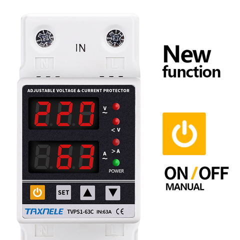 Dual Display 40A 63A 230V Din Rail Adjustable digital Over Under Voltage Relay Surge Protector  Limit Over Current Protection ► Photo 1/6