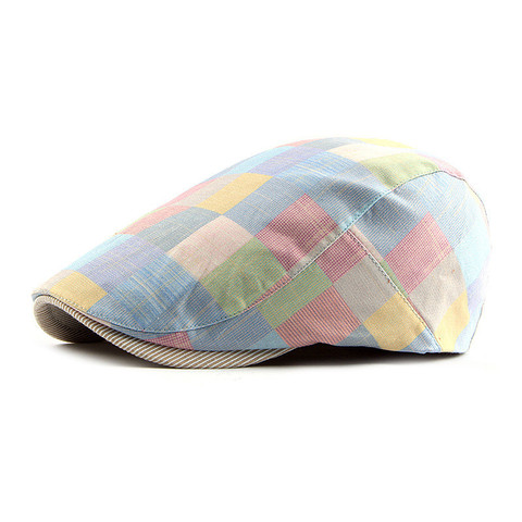 Spring Summer Color Plaid Newsboy Caps Men Cotton Flat Peaked Cap Women Painter Beret Hats 12 ► Photo 1/6