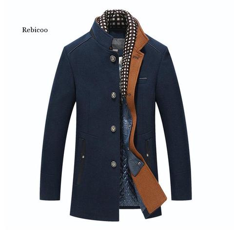 New Men Woolen Coat Winter Fleece Warm Jackets Thermal Slim Fit Fashion Trench Outerwear Male ► Photo 1/4