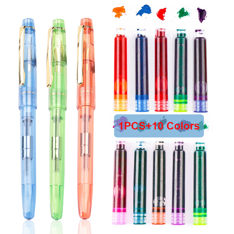 11PCS/lot Fountain Pen Set Transparent Pen 0.38mm 0.5mm Nib Iraurita 10 Colors Fountain Ink Pen Refill Writing Tools Stationery ► Photo 1/6