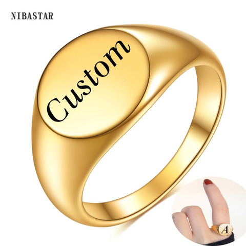 NIBASTAR Custom Gold Letter Ring For Women Men DIY Engraving Personalized Rings Concise Romantic Anniversary Jewelry Gifts ► Photo 1/1