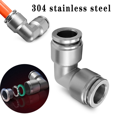 PV304 stainless steel metal pneumatic connector 4 6mm 8mm 10mm 12mm elbow 90 degree push-in quick connector release air fitting ► Photo 1/6