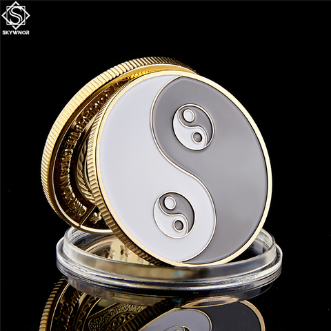 Chinese Tai Chi Black White Taoism sign ancient Eight Diagrams Gold Coin Collection Poker Card Guard With Coin Capsule ► Photo 1/6