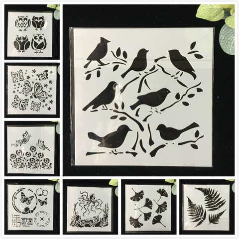 8Pcs/Pack 13cm Owl Bird DIY  Layering Stencils Wall Painting Scrapbook Coloring Embossing Album Decorative Template ► Photo 1/6