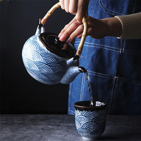 Japanese Style Household Sea Ripple Teapot Ceramic Tea Cup Creative Kung Fu Water Mug Restaurant Office Filter Tea Pot Drinkware ► Photo 1/6