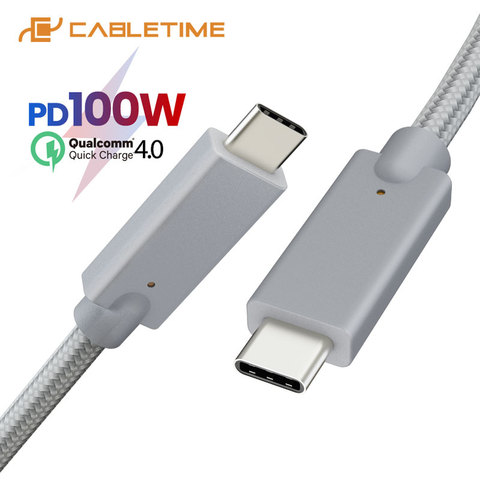 CABLETIME Type C Cable Gen2 USB C to USB C Fast Charge Cable 3A 5G/10Gbps PD Silver Nylon For MacBook laptop pad PC C205 ► Photo 1/6