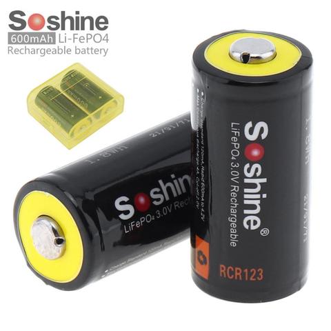2pcs Soshine 3V 600mAh 16340 RCR123 LiFePO4 Rechargeable Battery with Protected PCB for LED Flashlights Headlamps ► Photo 1/5