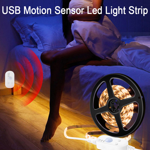PIR LED Motion Sensor Light Strip USB Powered Cupboard Wardrobe Bed Lamp LED Under Cabinet Night Light For Closet Stairs Kitchen ► Photo 1/6