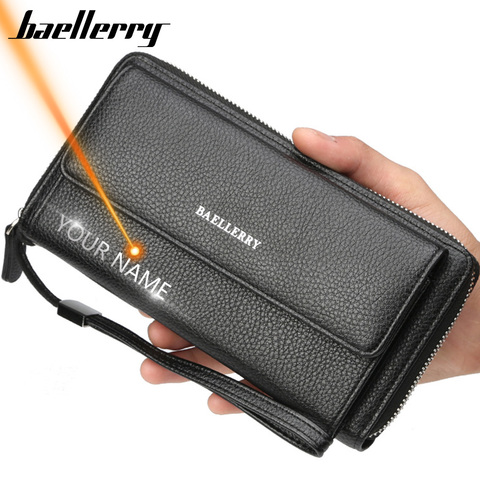 Name Engraving PU Leather Men Clutch Wallets Zipper Large Capacity Hand Strap Men Wallet Luxurious Business Solid Male Purses ► Photo 1/6