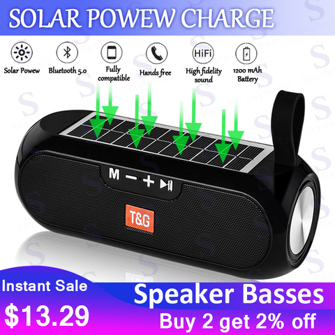 Portable Solar charging Bluetooth Speakers Column Wireless Stereo Music Power Bank Boombox waterproof AUX FM radio super bass ► Photo 1/6