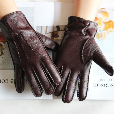 Bickmods New Men's Fashion Deerskin Gloves Colour Touch Screen Hand-Stitched Wool Lining Genuine Leather Gloves ► Photo 1/6