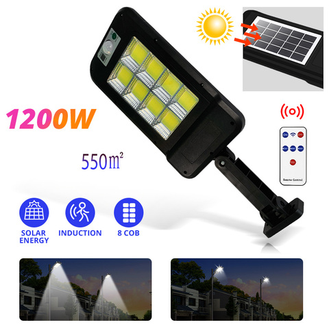 1200W Outdoor Solar LED Street Light IP65 Waterproof Wall Lamp Remote Control Upgrad Lantern Garden Square Highway Enhance Light ► Photo 1/6