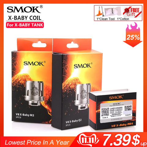 Original SMOK TFV8 X-BABY M2 Q2 Coil X Baby RBA 0.25ohm 0.4ohm Eletronic Cigarette Replacement Core fit V8 XBABY Atomizer Tank ► Photo 1/6