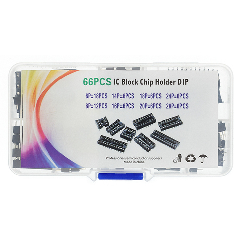 66PCS/set DIP IC Sockets Adaptor Solder Type Socket Kit 6,8,14,16,18,20,24,28 pins Integrated circuit socket ► Photo 1/6