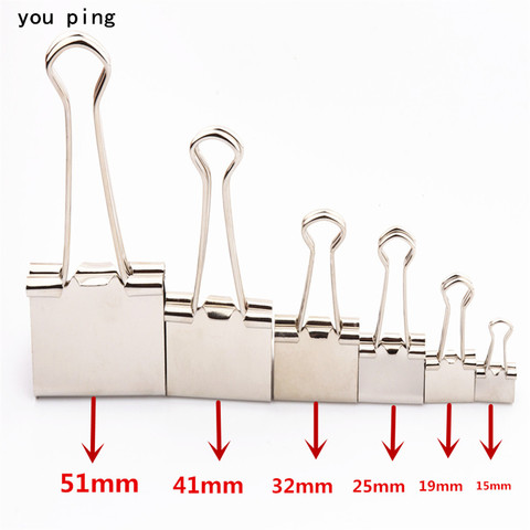 15mm 19mm 25mm 32mm 41mm 51mm Platinum Metal Clamp Paper  Binder Clips Bookmark Clips Memo Clip Student School Office Supplies ► Photo 1/6