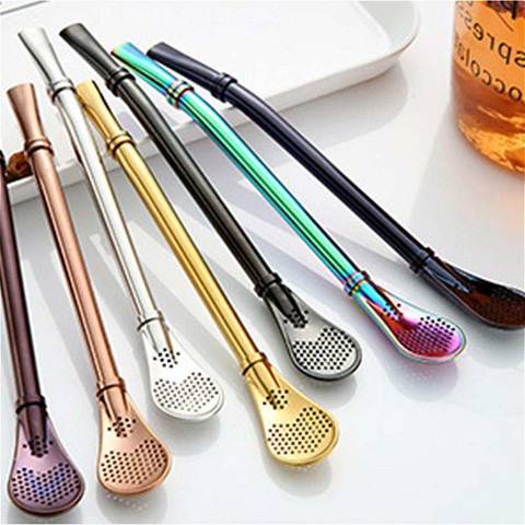 Stainless Steel Drinking Straw Spoon Tea Filter Yerba Mate Tea Straws Health Gourd Reusable Tea Tools Washable Bar Accessories ► Photo 1/6